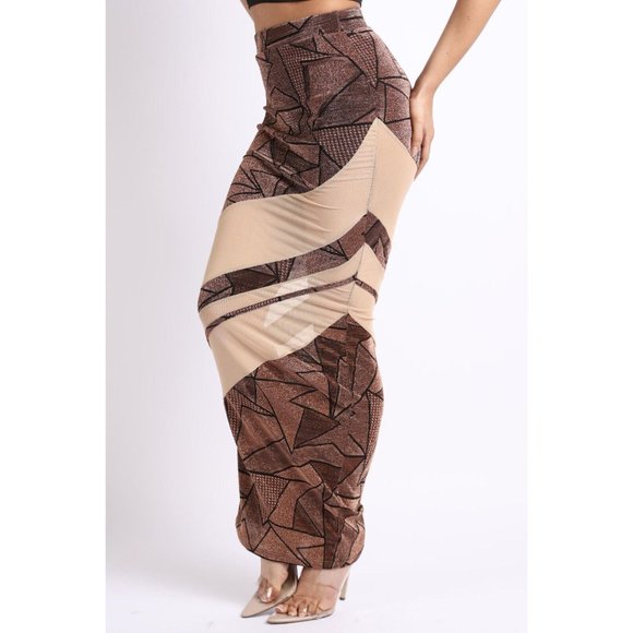 Women's Casual Mesh Contrast Asymmetrical High Waist Maxi Skirt Bodycon Pencil - Picture 7 of 9